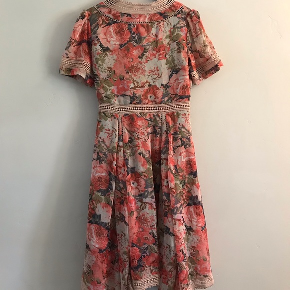 Ranna Gill Anthropologie | Rose Bouquet Floral Lace Dress | Sz 2 - Picture 6 of 13
